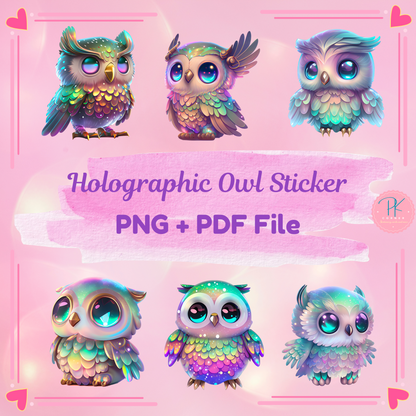 Digital Holographic Owl Stickers - Digital Download