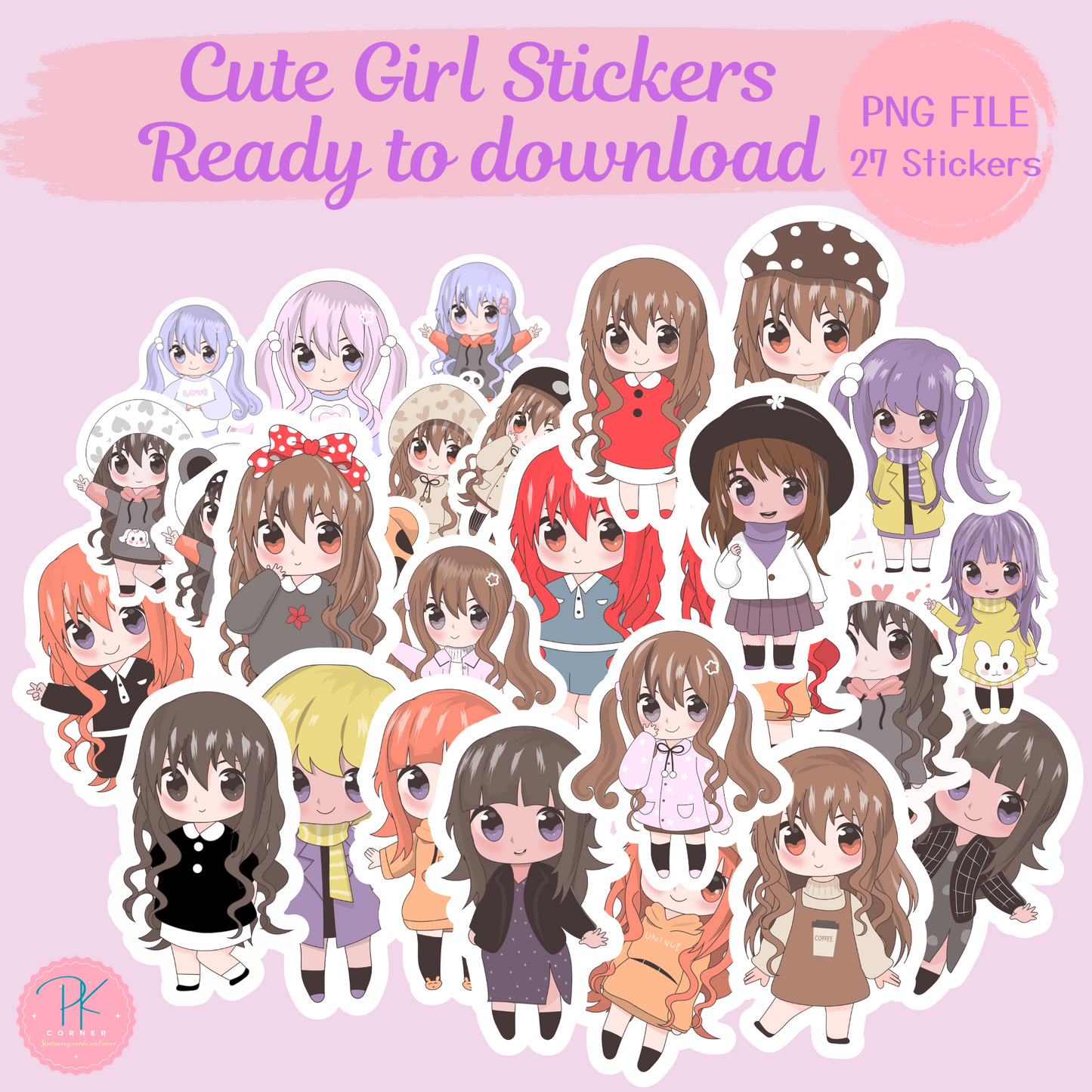 Cute Girl Stickers Digital Download – Ready to Print & Cut for Cricut