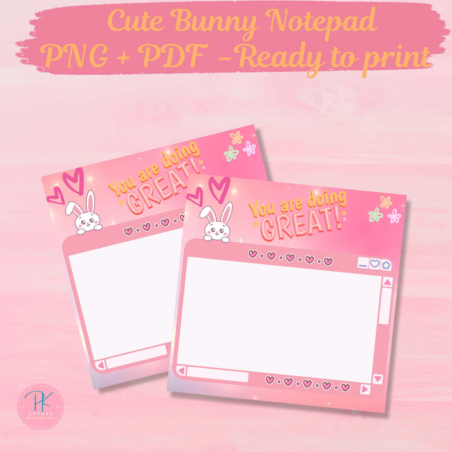 Cute Bunny Notepad Template || 4x4in