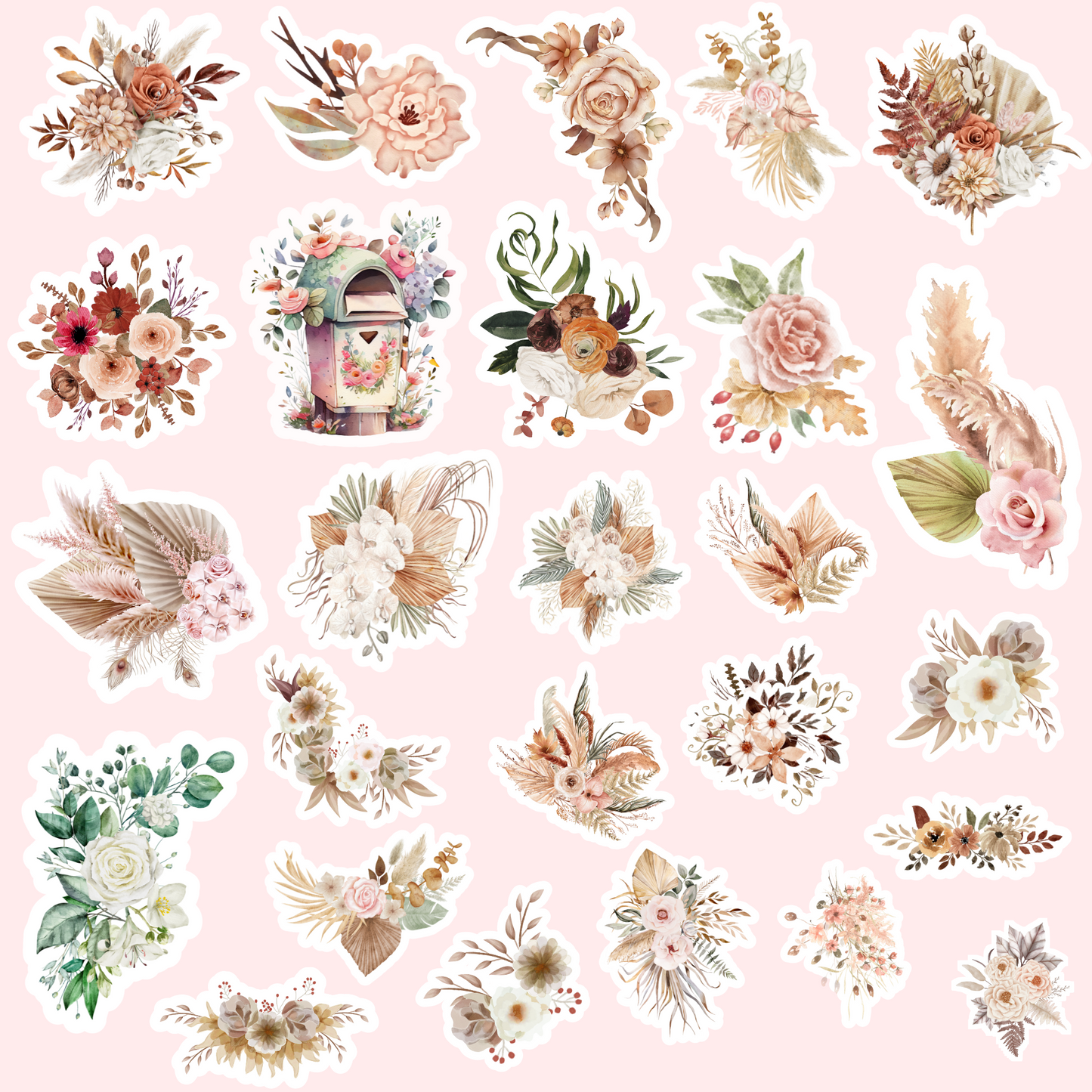 100 Aesthetic - BOHO Flower Stickers - Digital Download – Template